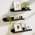 Black Floating Shelves with Lip Set of 3 Picture Ledge Wall Shelf 16 Inch