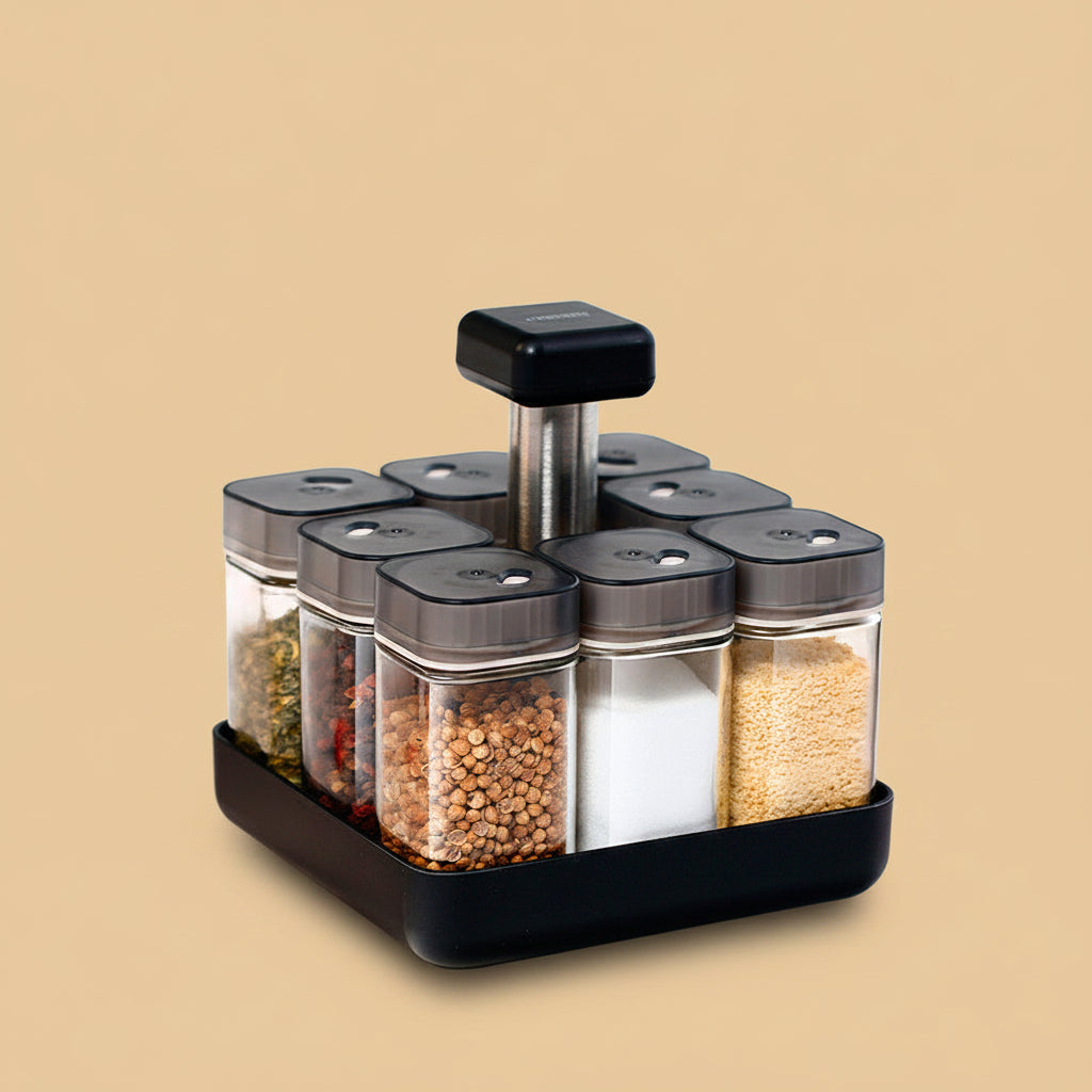 Glass Spice Jar Organizer for Kitchen Seasonings