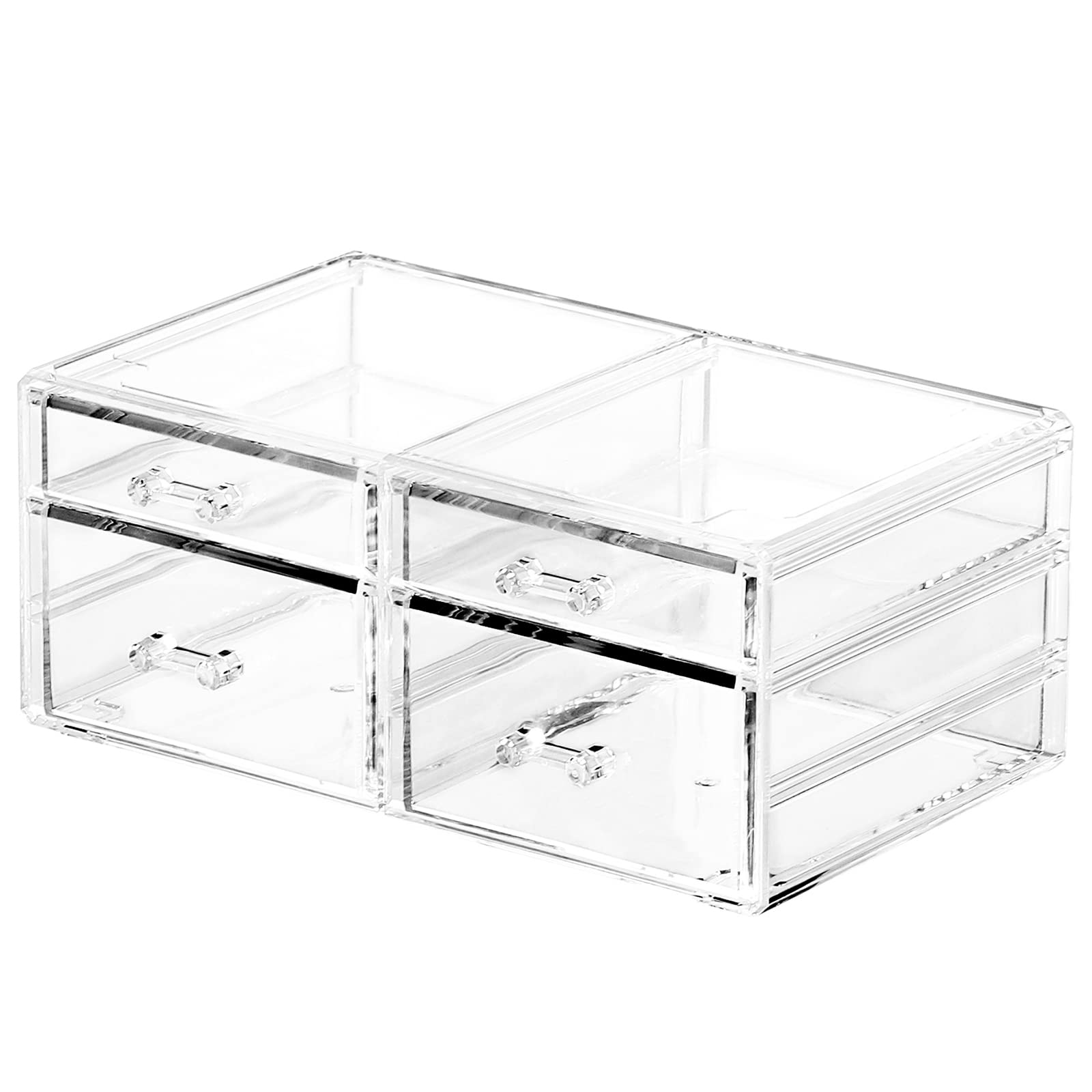 Clear Acrylic Makeup Organizer with 4 Stackable Drawers for Desk and Vanity