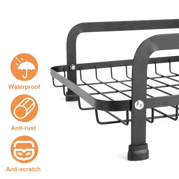 2-Tier Carbon Steel Dish Drying Rack with Drainage Tray