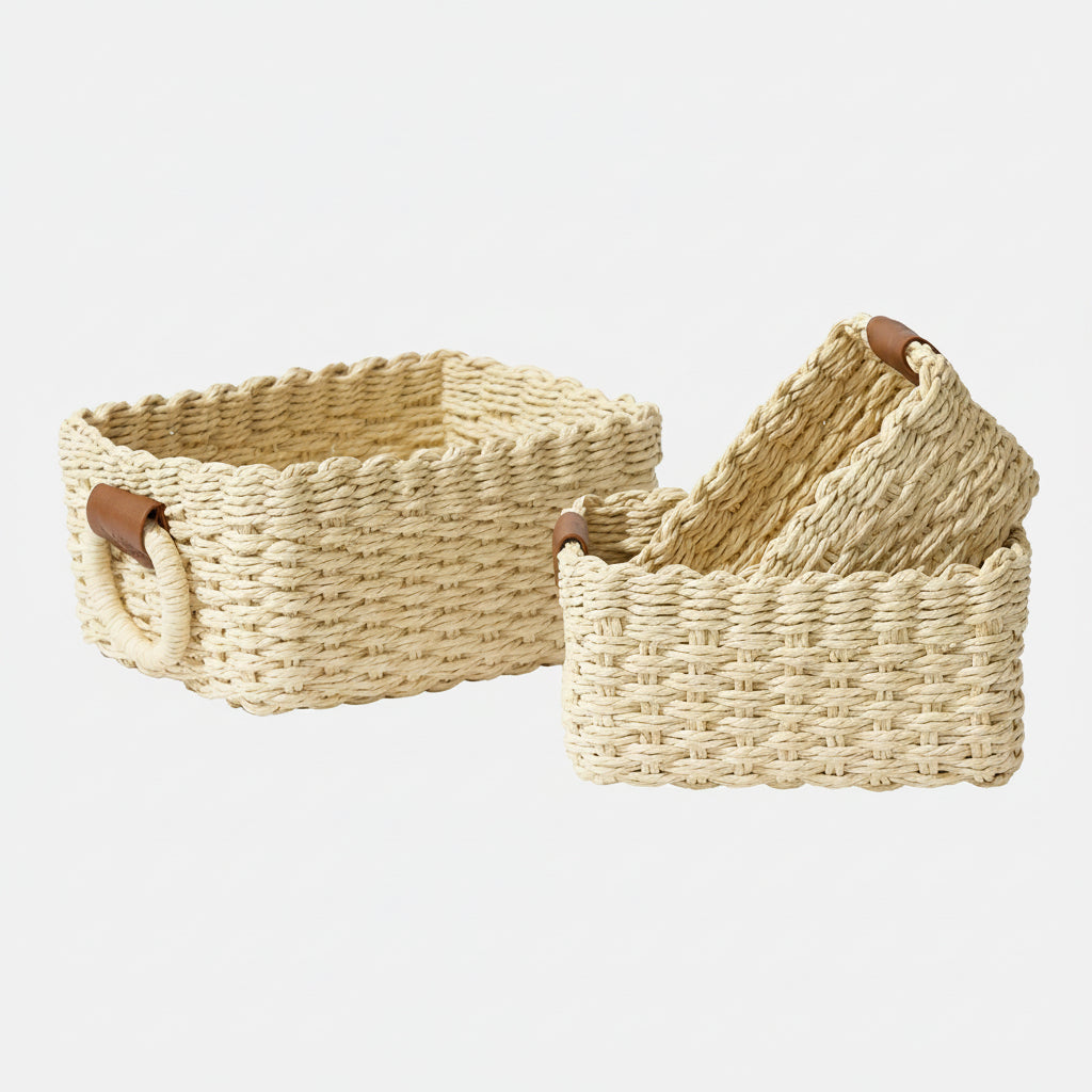 Small Wicker Organizing Baskets with Handles - Set of 3