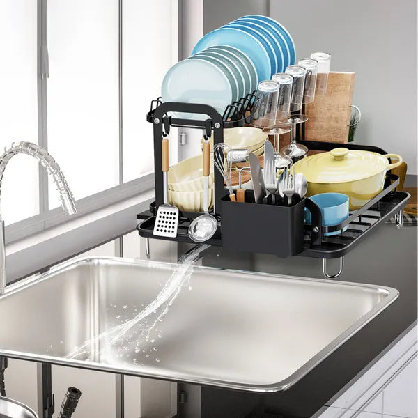 2-Tier Carbon Steel Dish Drying Rack with Drainage Tray