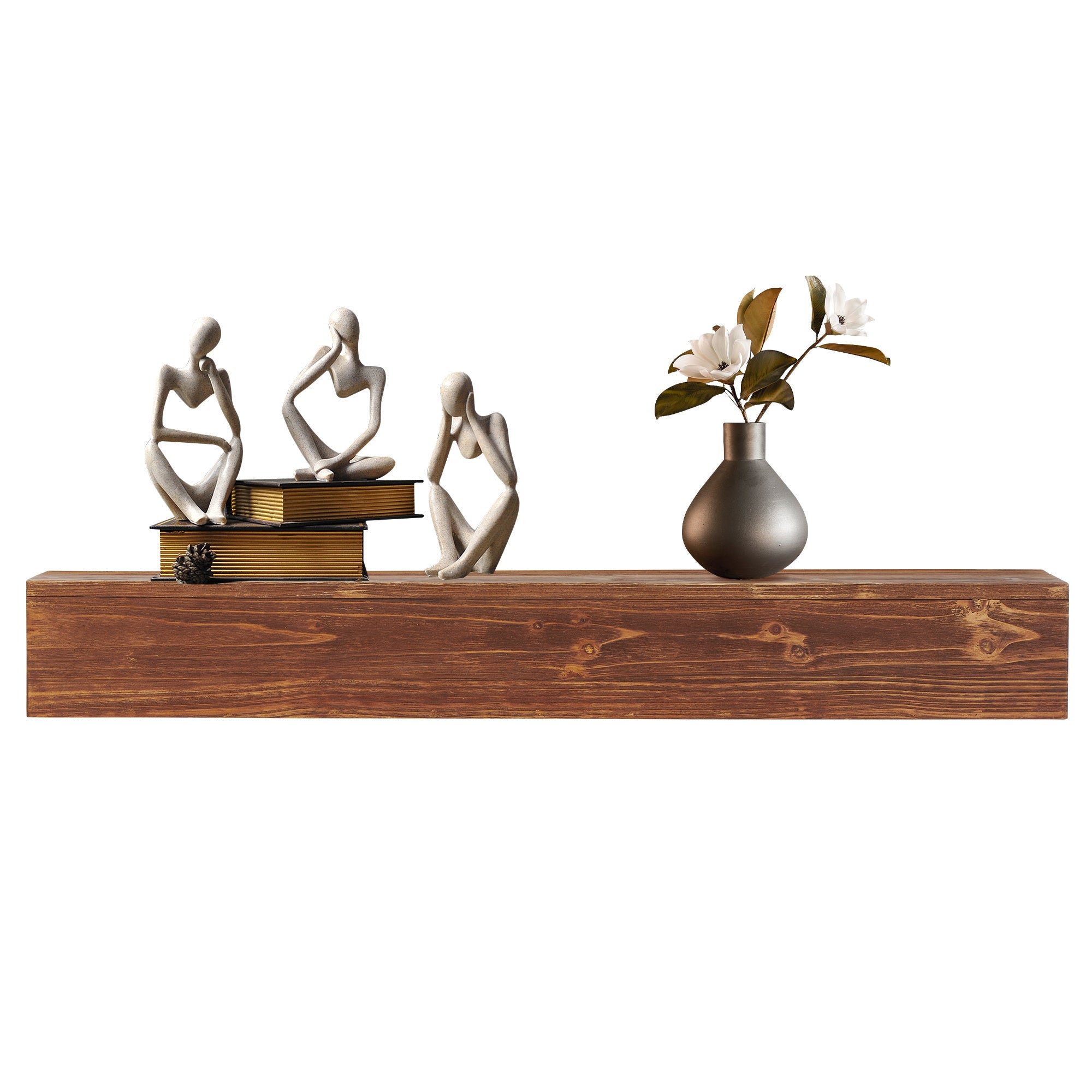 60 Inch Rustic Cedar Wood Floating Mantel Shelf Wall Mounted in Light Brown
