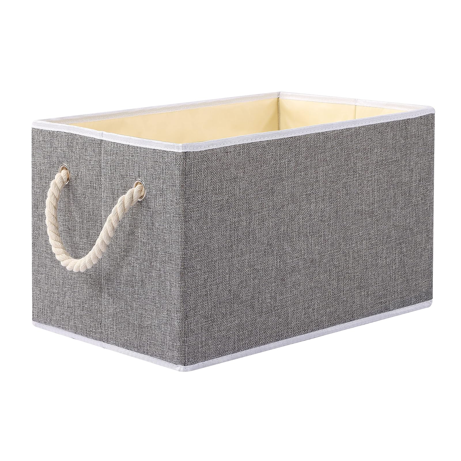 Large Collapsible Linen Storage Bin with Rope Handles in Grey