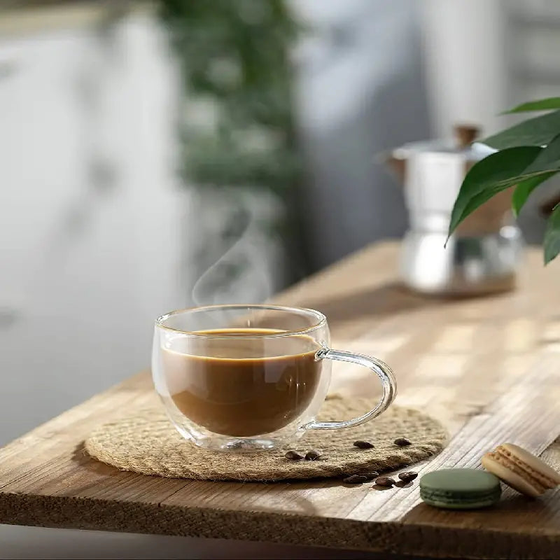 Double-Wall Glass Coffee Cups with Handle · 8oz · Set of 2
