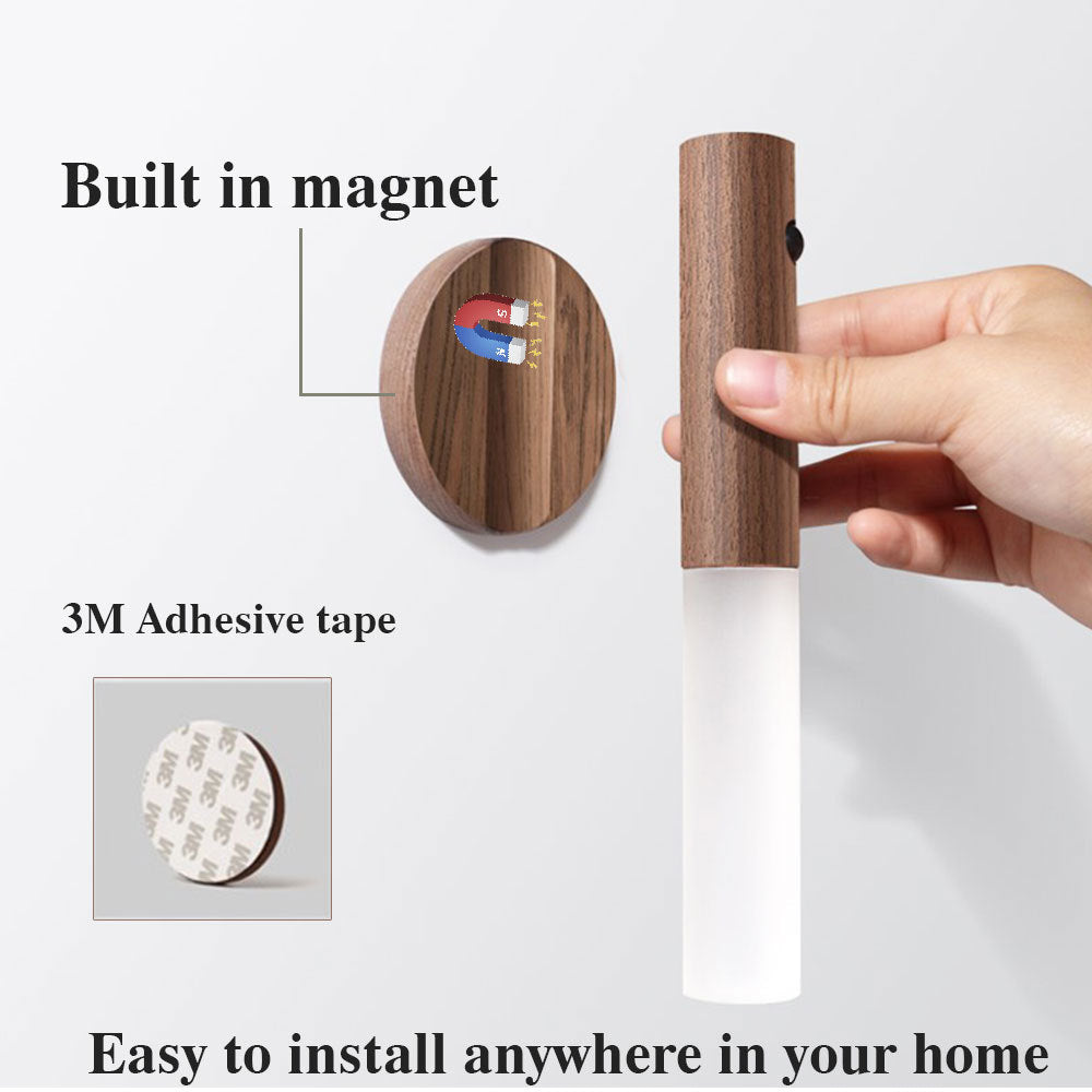 Magnetic Motion Sensor LED Night Light with Wooden Base