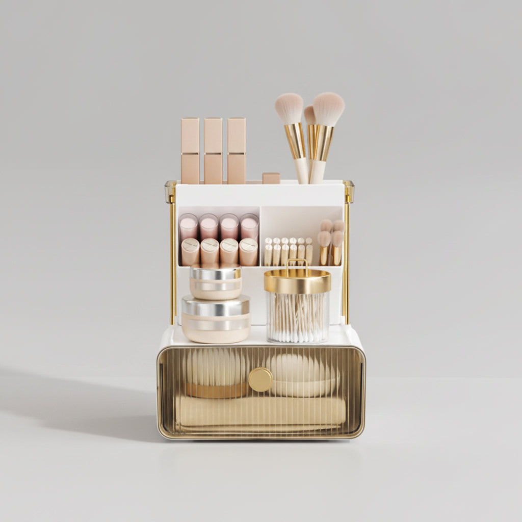 2 Tier Makeup Organizer for Bathroom Vanity Countertop with Drawer