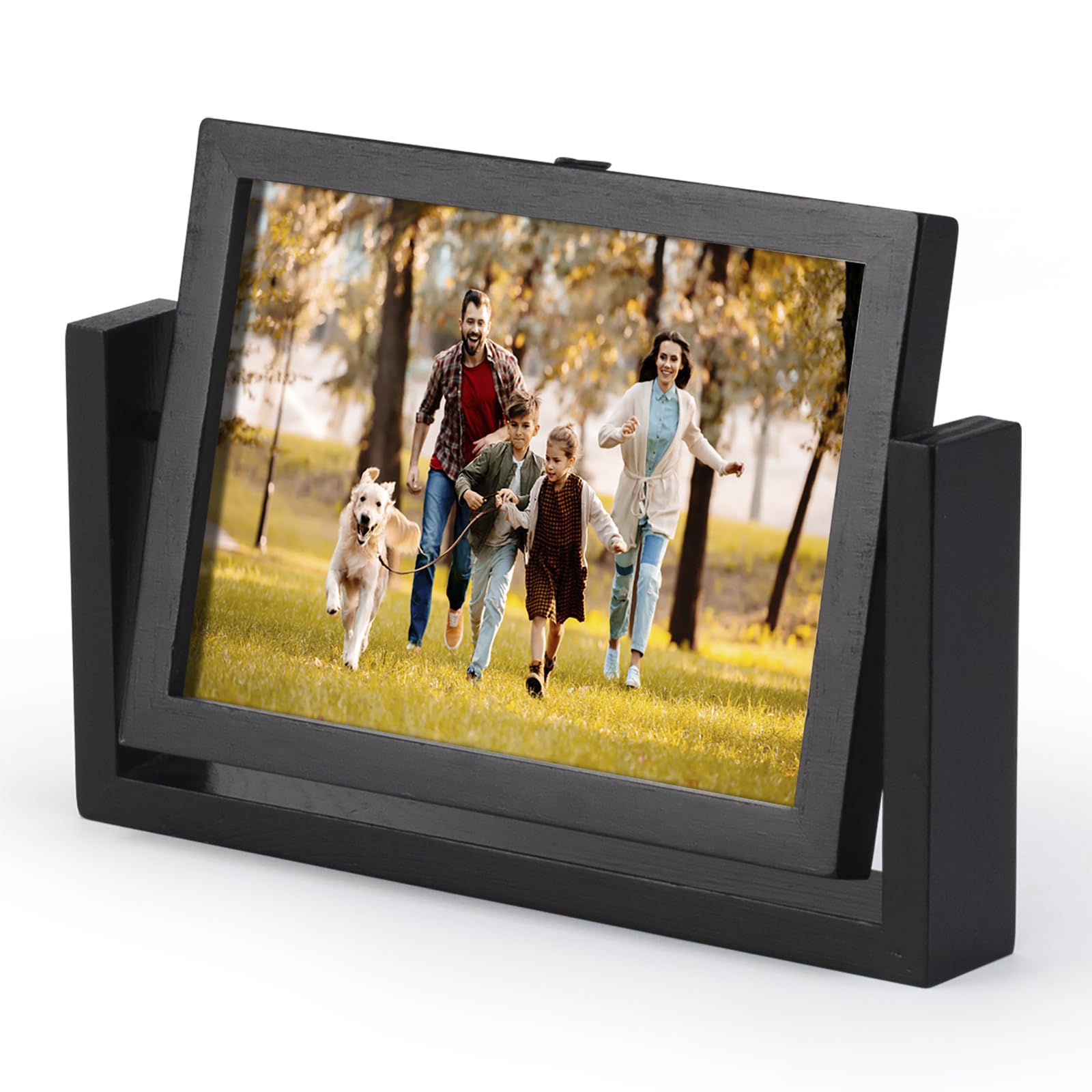 Rotating Double-Sided 5x7 Wooden Picture Frame with HD Acrylic Cover