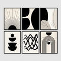 Boho Abstract Framed Wall Art Set of 6 Black Line Geometric Prints 11x14 Inch