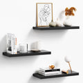 Black Wood Floating Shelves Set of 3 Wall Mounted 16 Inch