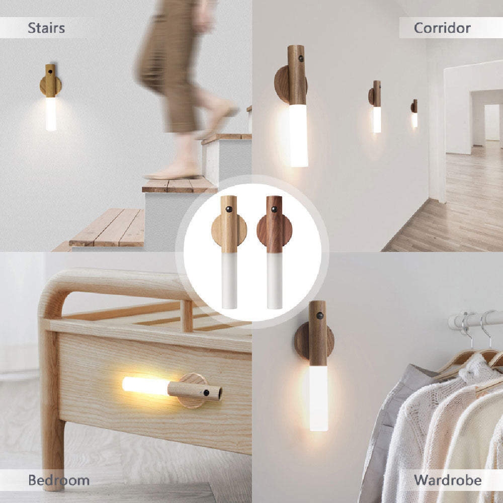 Magnetic Motion Sensor LED Night Light with Wooden Base