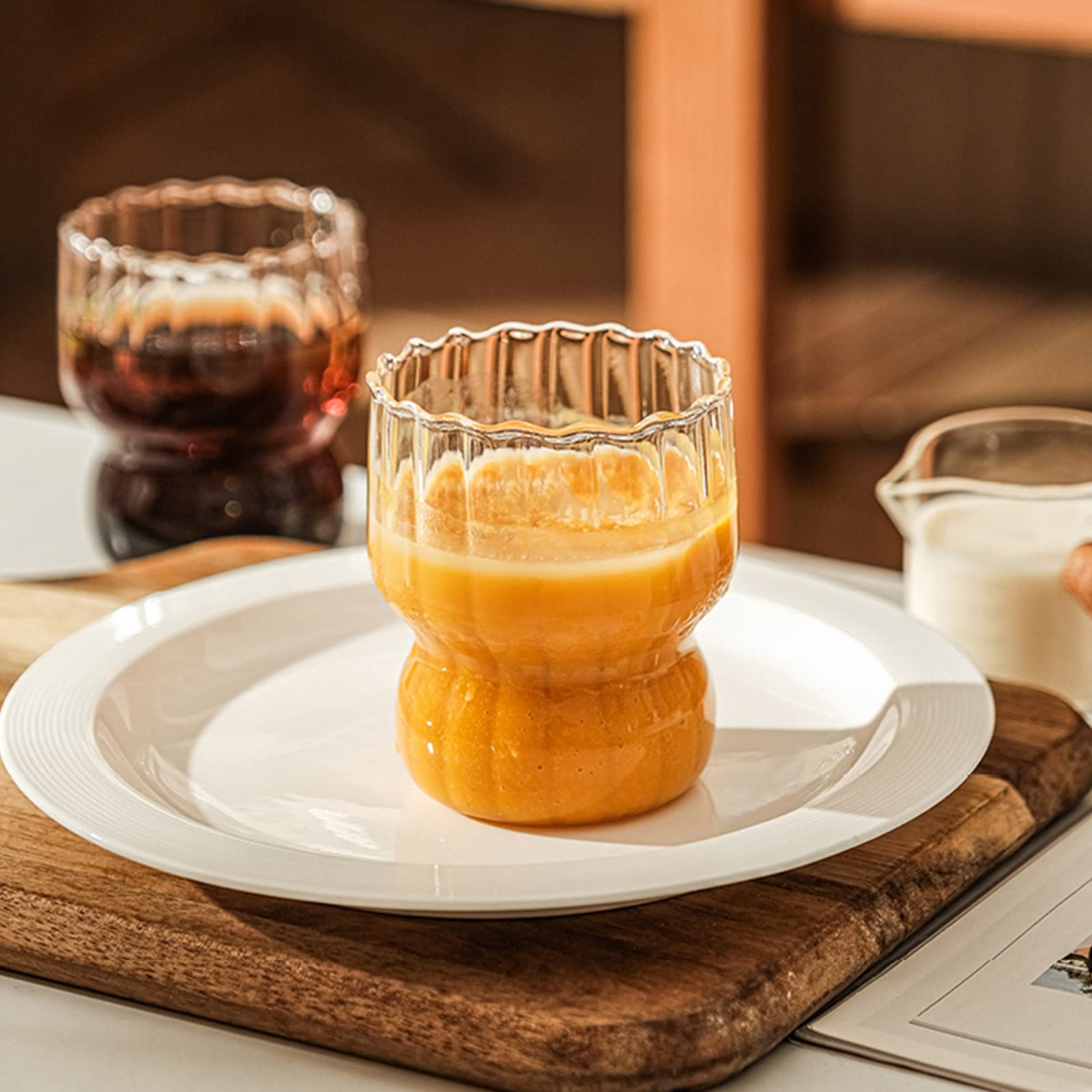 Ribbed Glass Cups · 10oz · Set of 4