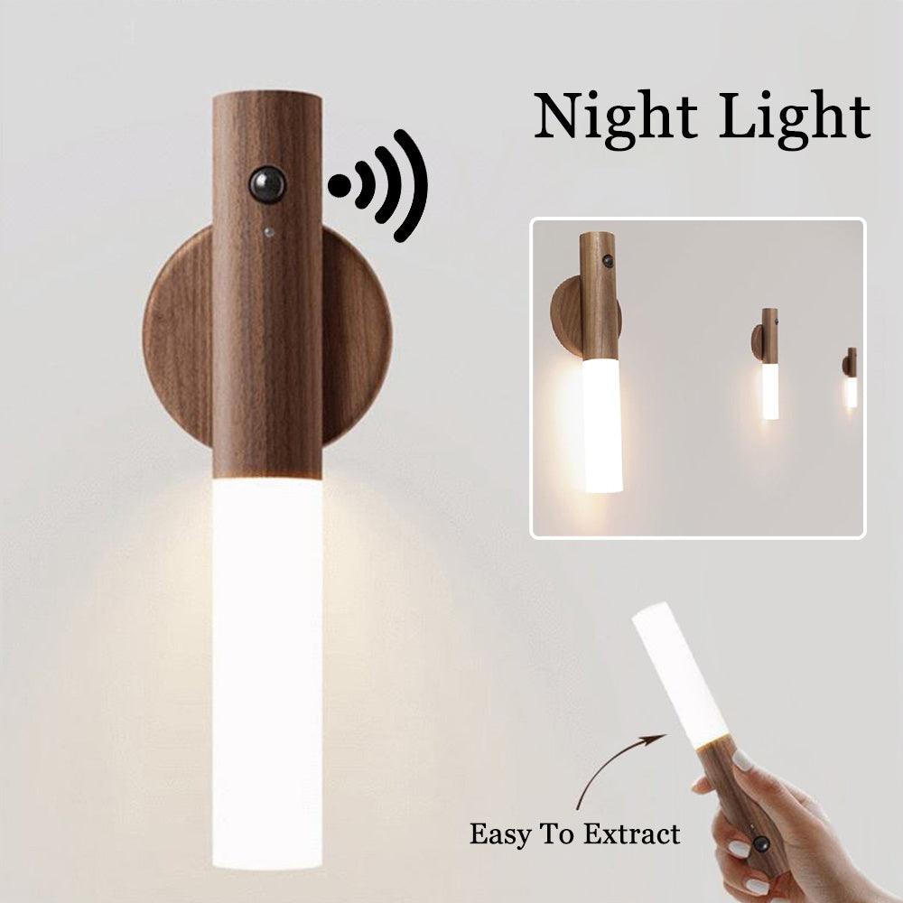 Magnetic Motion Sensor LED Night Light with Wooden Base