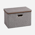 Large Foldable Storage Bins with Lid and Handles in Grey