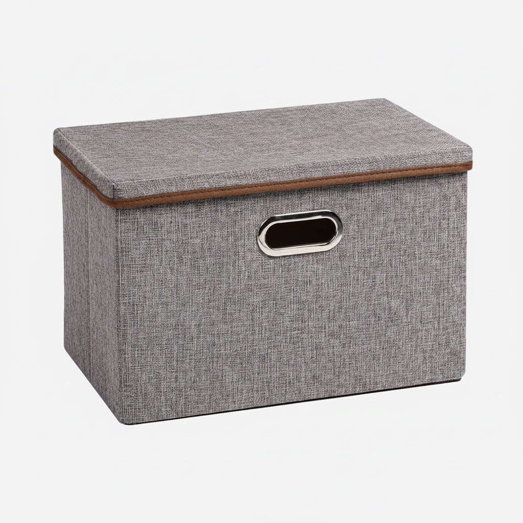 Large Foldable Storage Bins with Lid and Handles in Grey