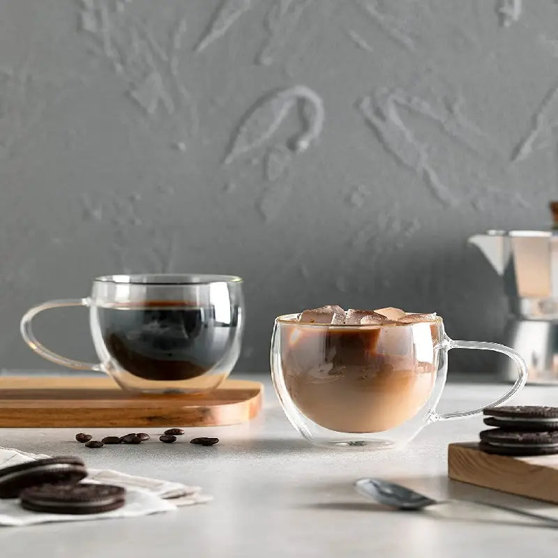 Double-Wall Glass Coffee Cups with Handle · 8oz · Set of 2