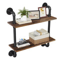 24 Inch Industrial Pipe Floating Shelves 2 Tier in Black