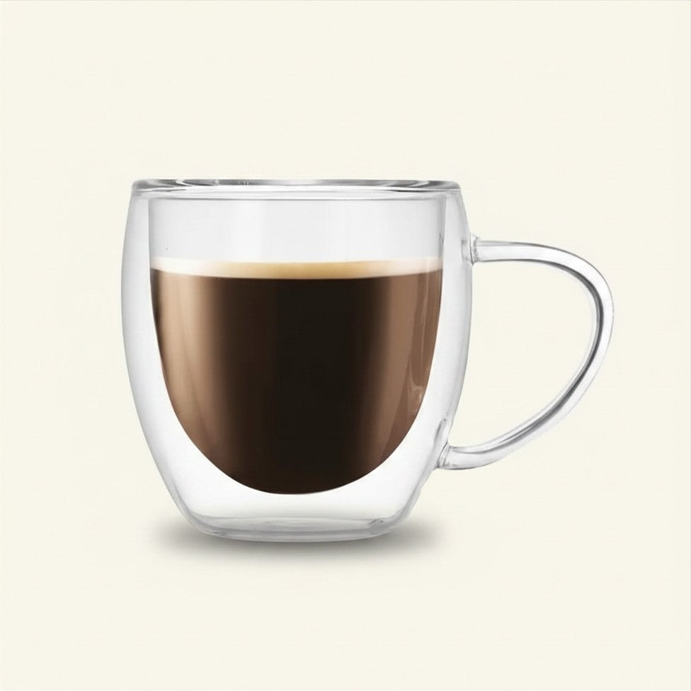 Double-Wall Glass Coffee Cups with Handle · 8oz · Set of 2